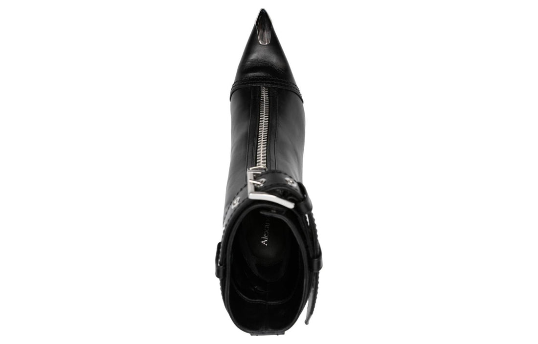 (WMNS) Alexander McQueen Leather Heel Ankle Boots 'Black' 768101WIDR41081 #