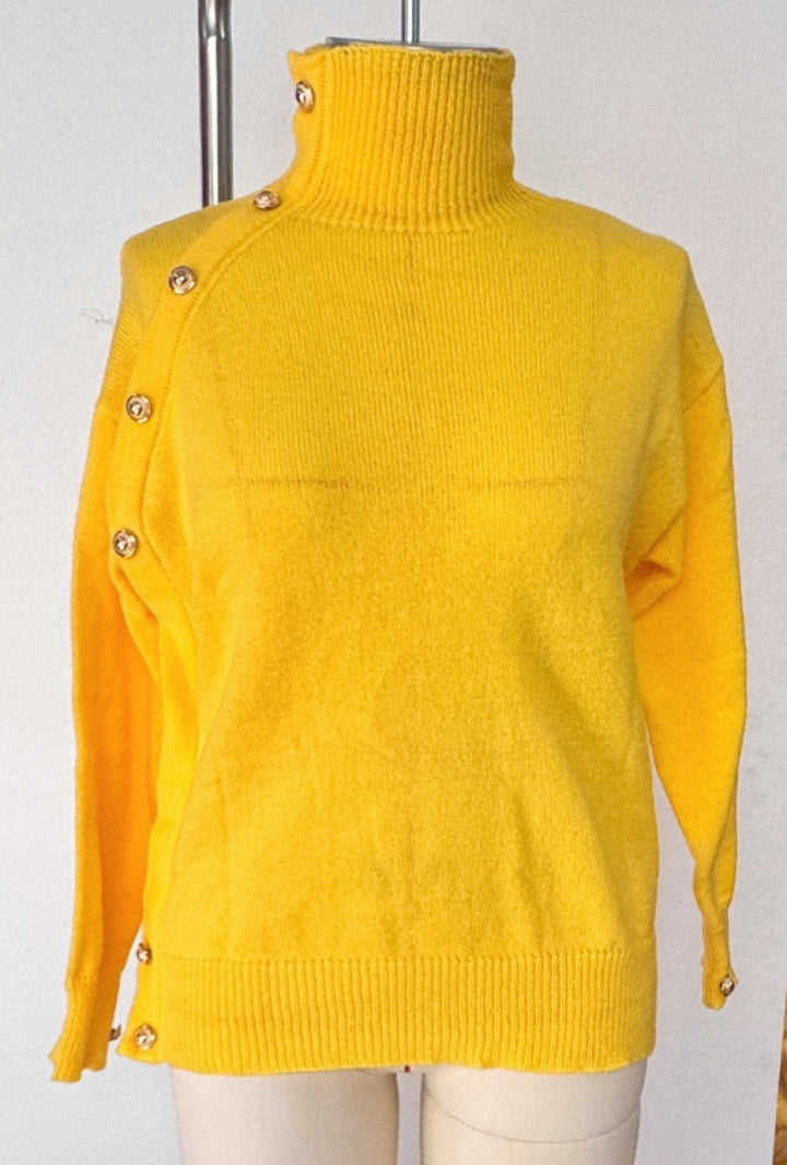 Women's Decorative Button Turtleneck Sweater