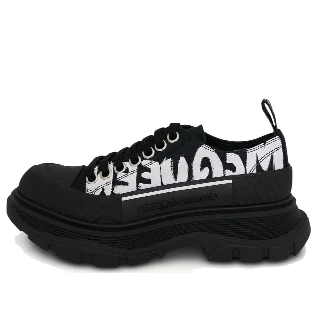 (WMNS) Alexander McQueen Tread Slick Low Lace Up Canvas Graffiti 'Black White' 676711W4RQ21006 #